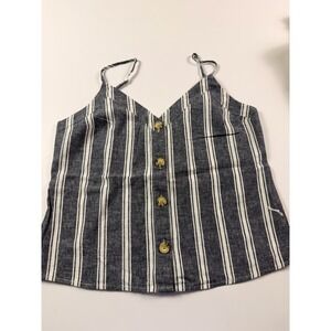 Abercrombie & Fitch Womens Navy White Striped Button Front Crop Tank Top Small